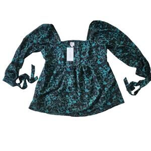 Ingrid Isabel Maternity Long Sleeve Top Large Black Green Floral Square Neck NWT